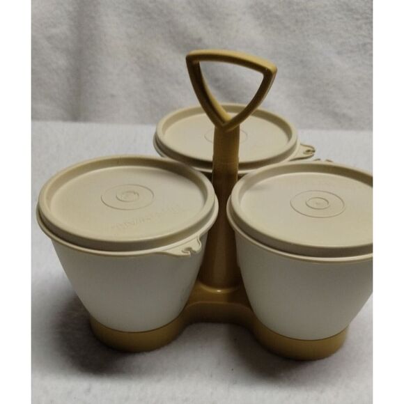 Tupperware Other - Tupperware‎ Condiment Caddy Set Bowls Lids Vintage Serving Beige